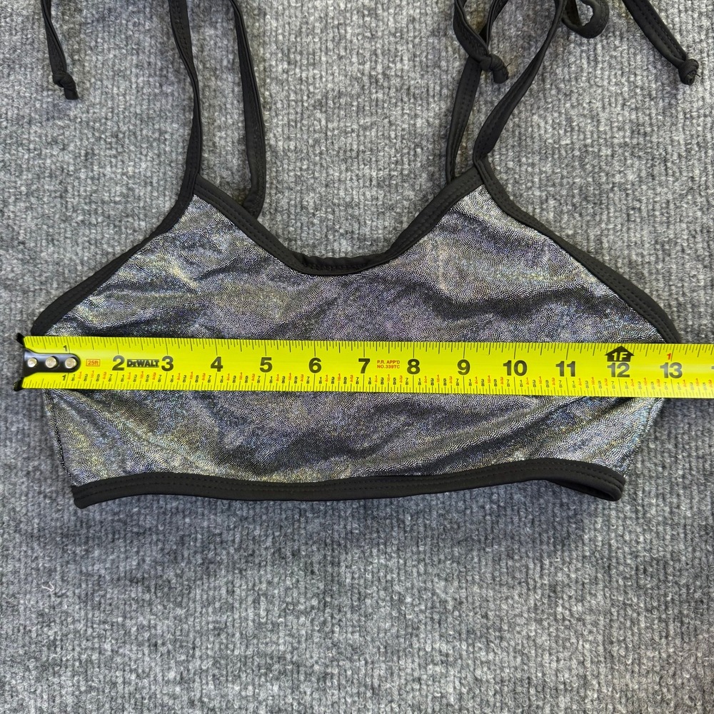 Rolita Couture Silver Holographic Rave Top Tie Strap Bralette XS Handmade USA - Picture 6 of 6